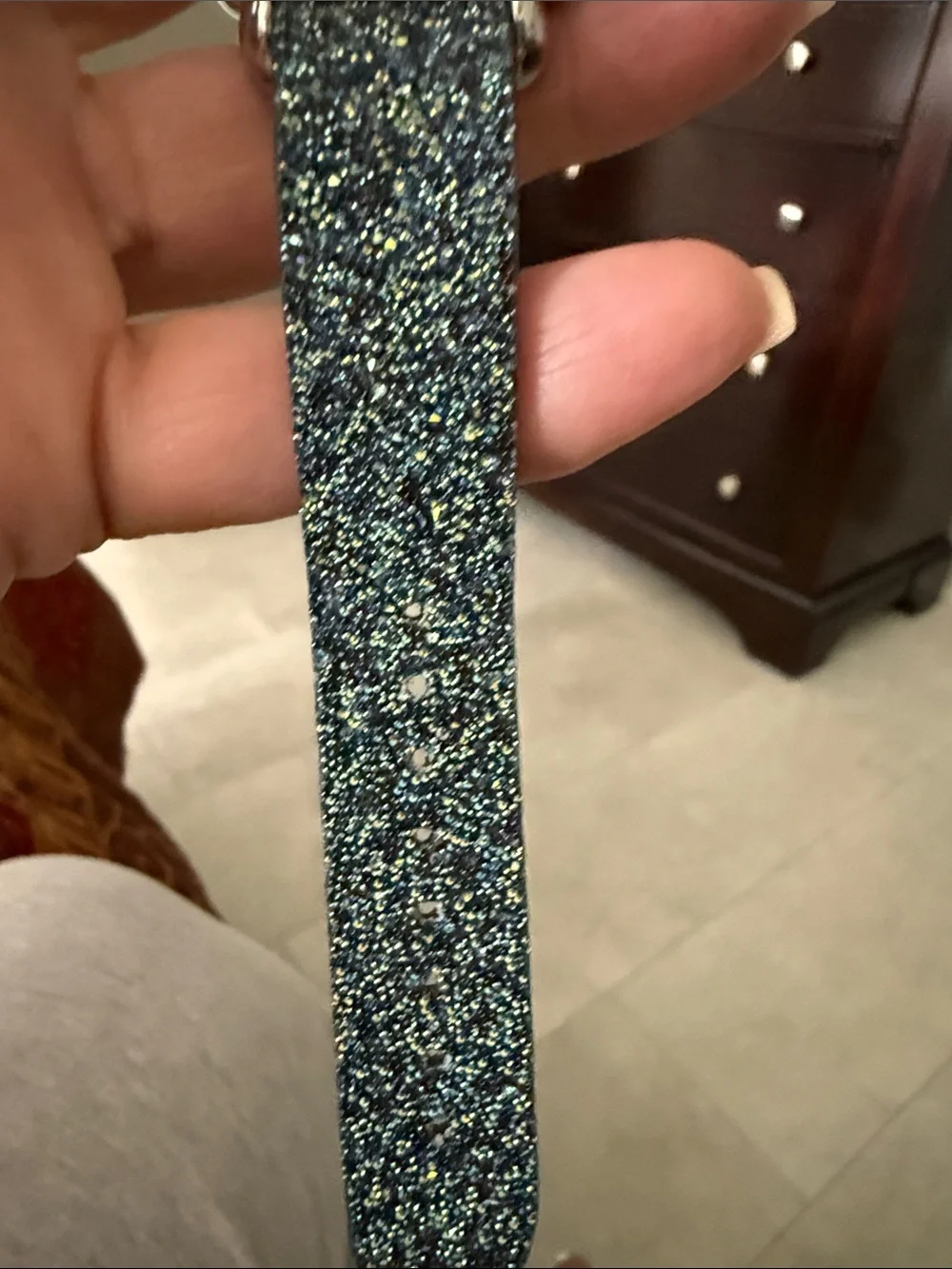 Michele Deco Diamond Chronograph Square Silver Watch with Blue Sparkle Strap